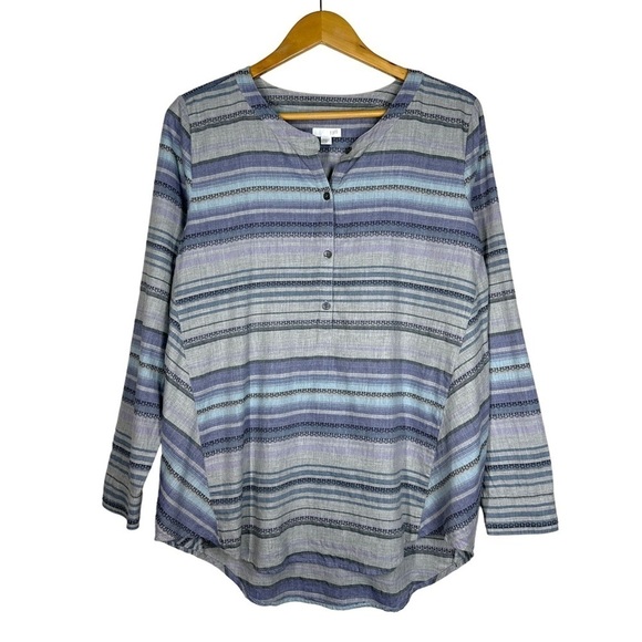 J. Jill Brushed Flannel Henley Top in Multi Stripe M - Picture 1 of 8